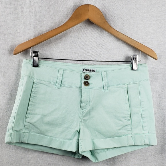 Express Pants - Express Cuffed Chino Shorts, Size 2, Mint Green